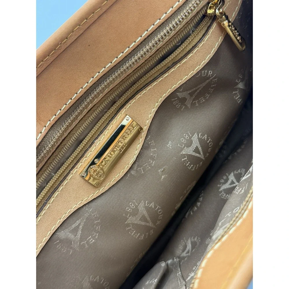 La Tour Eiffel 1887 Crossbody Wristlet Bag Monogram Brown Tan Genuine Leather